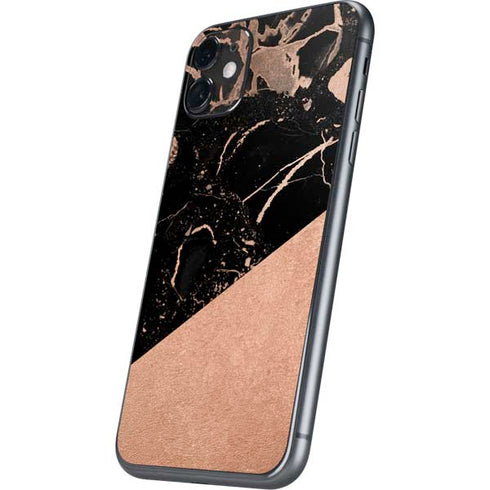 Black and Rose Gold Marble Split iPhone 11 Skin