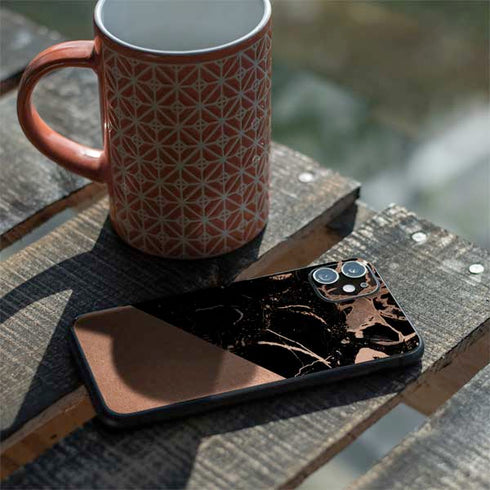 Black and Rose Gold Marble Split iPhone 11 Skin