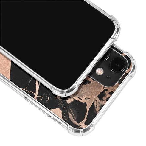 Black and Rose Gold Marble Split iPhone 12 Clear Case