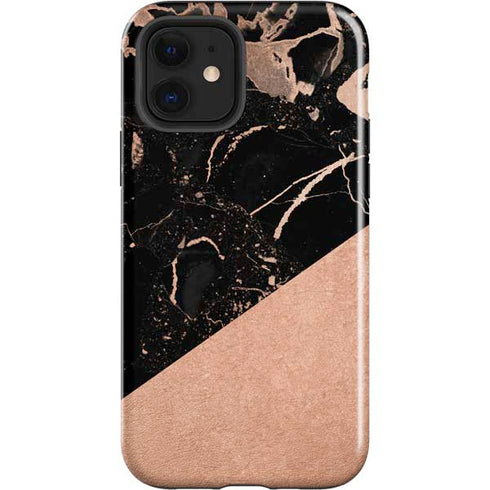 Black and Rose Gold Marble Split iPhone 12 Impact Case