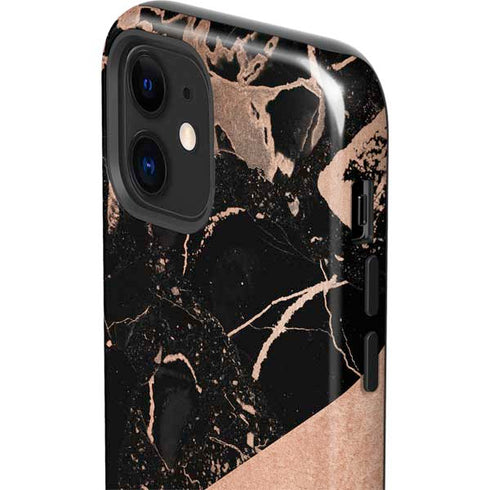 Black and Rose Gold Marble Split iPhone 12 Impact Case