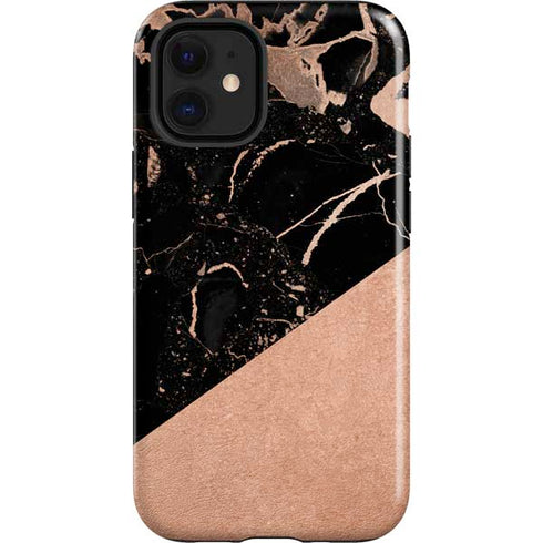 Black and Rose Gold Marble Split iPhone 12 Mini Impact Case