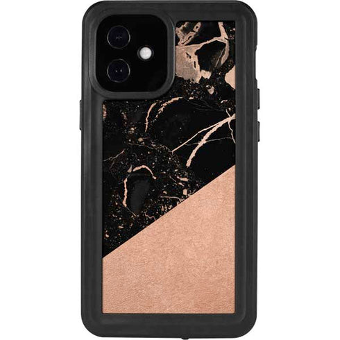 Black and Rose Gold Marble Split iPhone 12 Mini Waterproof Case