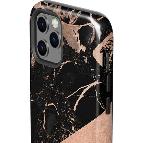Black and Rose Gold Marble Split iPhone 12 Pro Impact Case