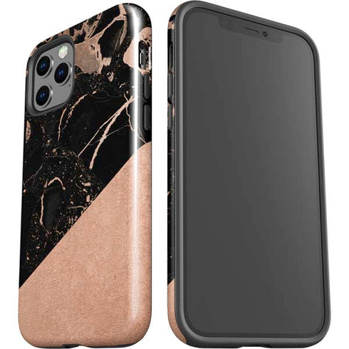 Black and Rose Gold Marble Split iPhone 12 Pro Impact Case