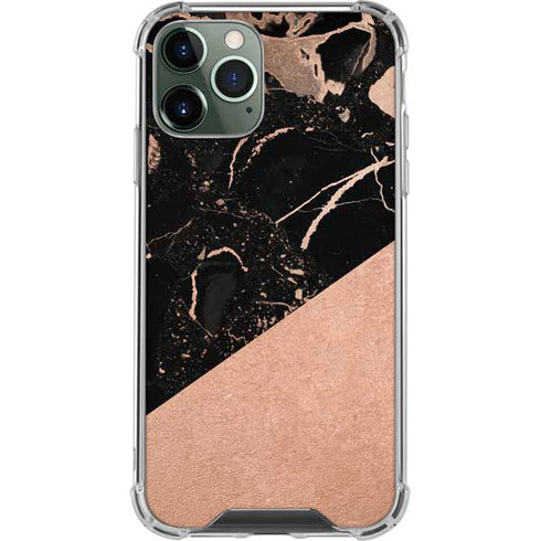 Black and Rose Gold Marble Split iPhone 12 Pro Max Clear Case