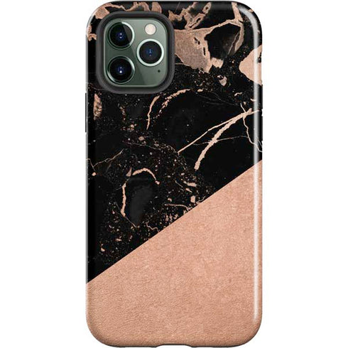 Black and Rose Gold Marble Split iPhone 12 Pro Max Impact Case