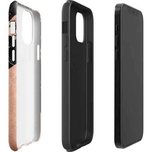 Black and Rose Gold Marble Split iPhone 12 Pro Max Impact Case