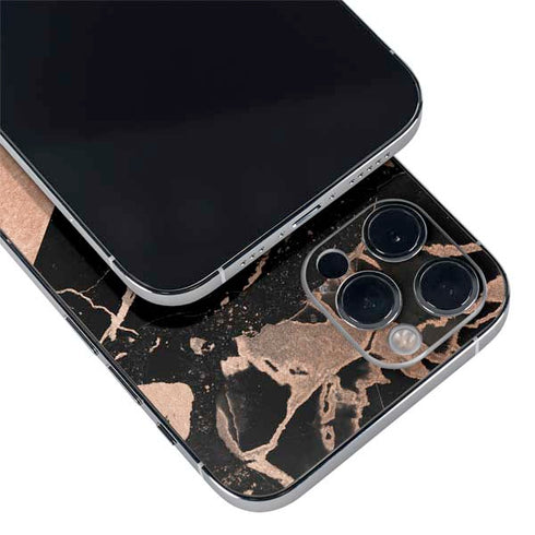 Black and Rose Gold Marble Split iPhone 12 Pro Max Skin
