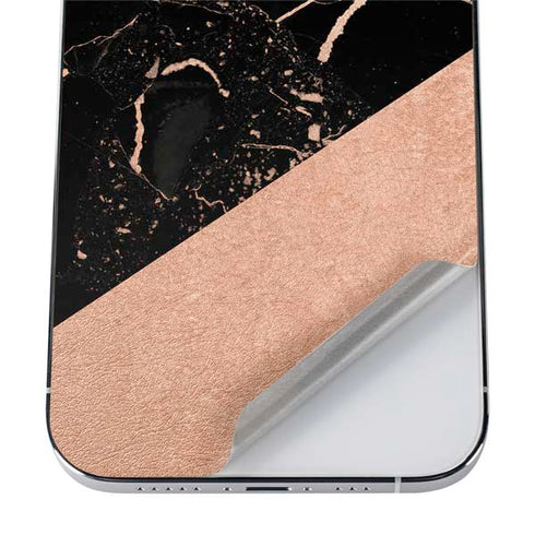 Black and Rose Gold Marble Split iPhone 12 Pro Skin