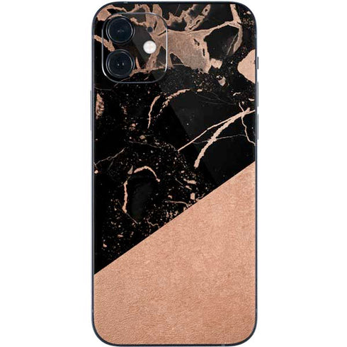 Black and Rose Gold Marble Split iPhone 12 Skin