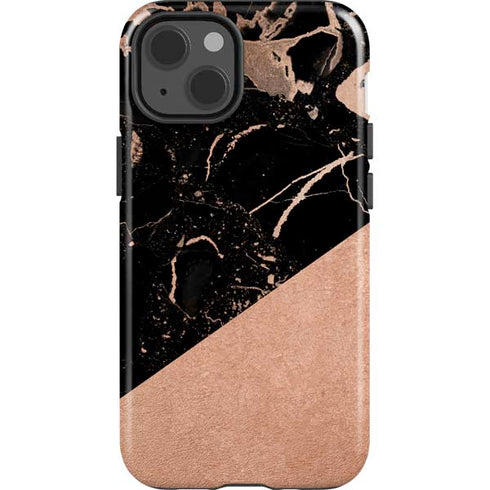 Black and Rose Gold Marble Split iPhone 13 Impact Case