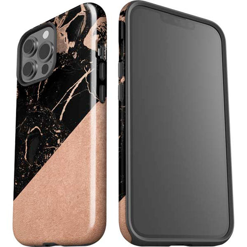 Black and Rose Gold Marble Split iPhone 13 Pro Max Impact Case