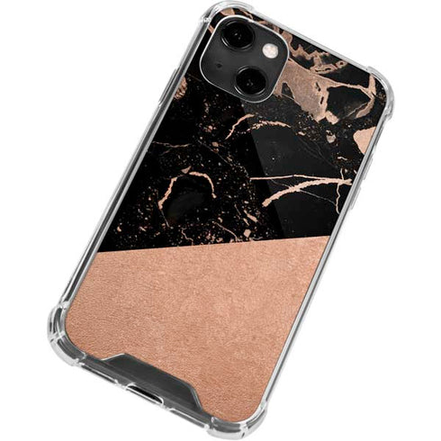 Black and Rose Gold Marble Split iPhone 14 Clear Case