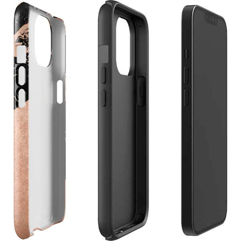 Black and Rose Gold Marble Split iPhone 14 Plus Impact Case