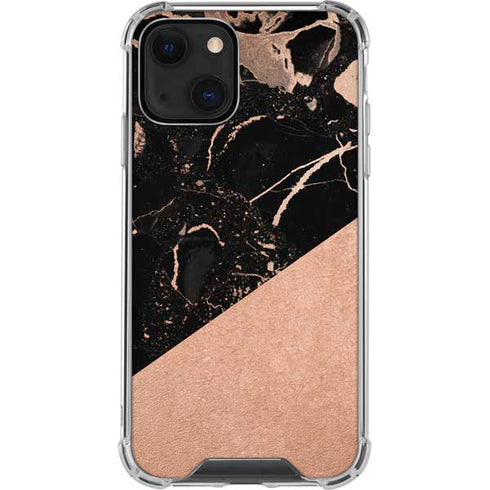 Black and Rose Gold Marble Split iPhone 14 Plus Clear Case