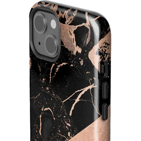Black and Rose Gold Marble Split iPhone 15 Impact Case
