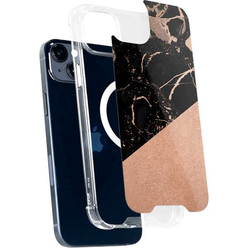 Black and Rose Gold Marble Split iPhone 15 Plus MagSafe Case