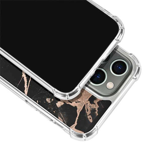 Black and Rose Gold Marble Split iPhone 15 Pro Clear Case