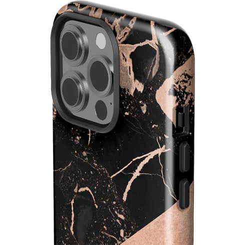 Black and Rose Gold Marble Split iPhone 14 Pro Impact Case