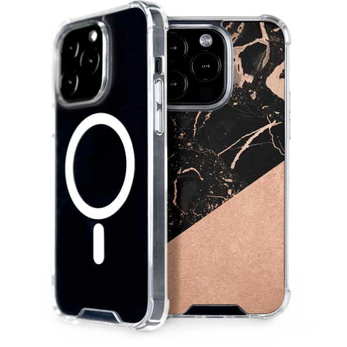 Black and Rose Gold Marble Split iPhone 15 Pro MagSafe Case