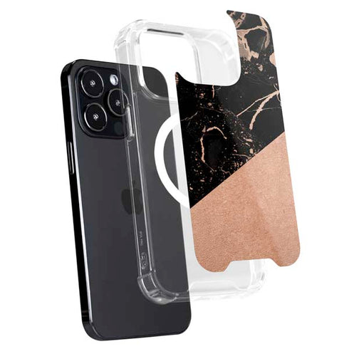 Black and Rose Gold Marble Split iPhone 15 Pro MagSafe Case