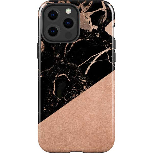 Black and Rose Gold Marble Split iPhone 15 Pro Max Impact Case