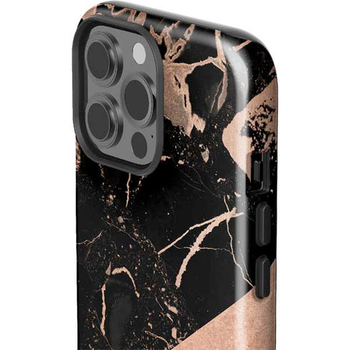 Black and Rose Gold Marble Split iPhone 15 Pro Max Impact Case