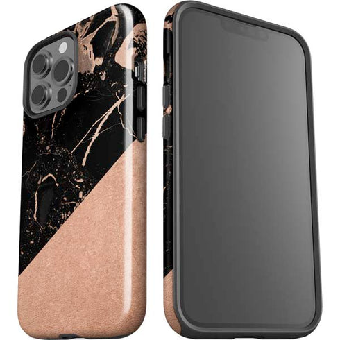 Black and Rose Gold Marble Split iPhone 14 Pro Max Impact Case