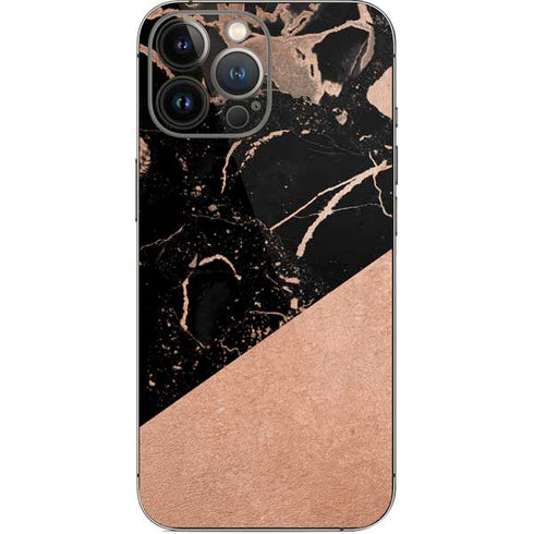Black and Rose Gold Marble Split iPhone 14 Pro Max Skin