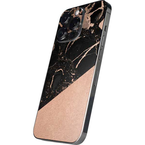 Black and Rose Gold Marble Split iPhone 14 Pro Skin