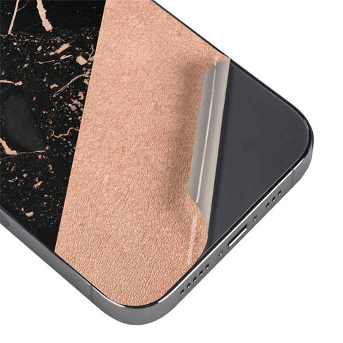 Black and Rose Gold Marble Split iPhone 14 Pro Skin