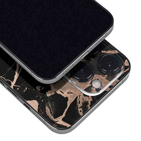 Black and Rose Gold Marble Split iPhone 14 Pro Skin