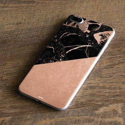 Black and Rose Gold Marble Split iPhone 7 Plus Skin