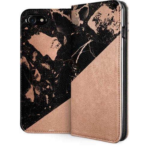 Black and Rose Gold Marble Split iPhone SE (2nd & 3rd Gen) Folio Case