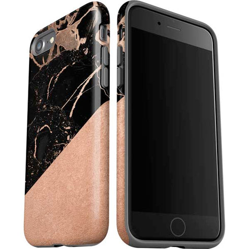 Black and Rose Gold Marble Split iPhone SE (2nd & 3rd Gen) Pro Case