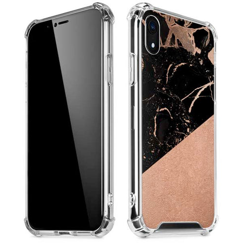 Black and Rose Gold Marble Split iPhone XR Clear Case
