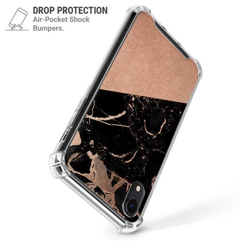 Black and Rose Gold Marble Split iPhone XR Clear Case