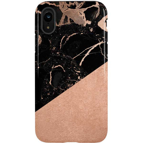 Black and Rose Gold Marble Split iPhone XR Pro Case