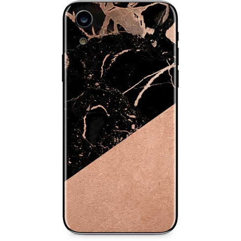 Black and Rose Gold Marble Split iPhone XR Skin