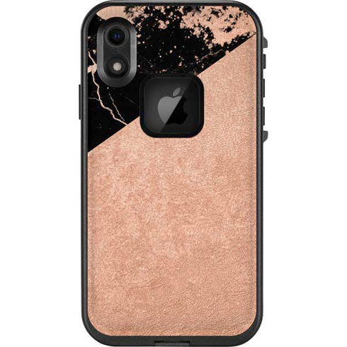 Black and Rose Gold Marble Split LifeProof Fre iPhone Skin