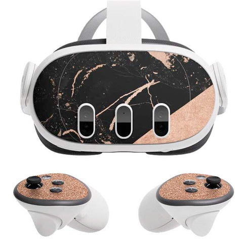 Black and Rose Gold Marble Split Meta Quest 3 Skin