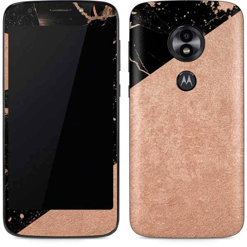 Black and Rose Gold Marble Split Moto E5 Play Skin