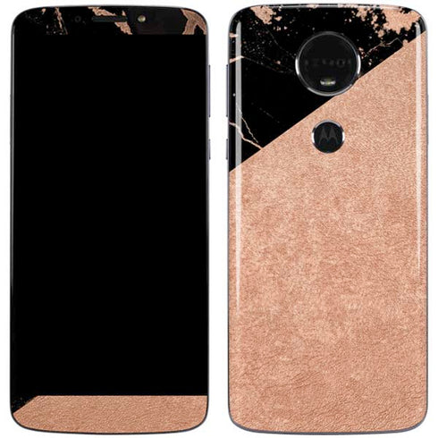 Black and Rose Gold Marble Split Moto E5 Plus Skin