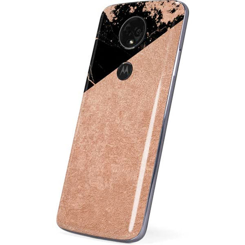 Black and Rose Gold Marble Split Moto E5 Plus Skin