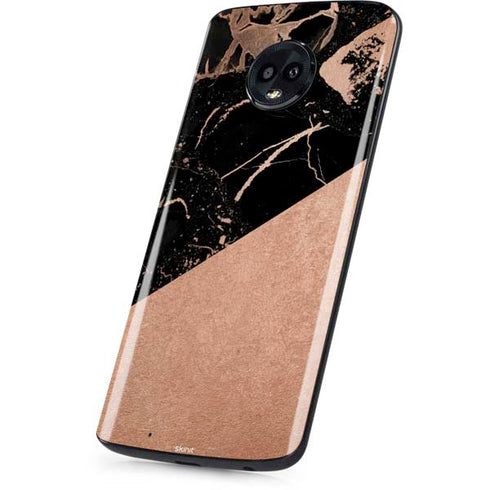 Black and Rose Gold Marble Split Moto G6 Skin