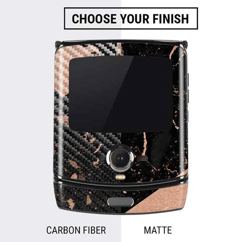 Black and Rose Gold Marble Split Motorola RAZR Skin