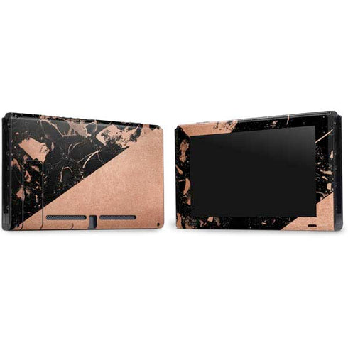 Black and Rose Gold Marble Split Nintendo Switch Bundle Skin