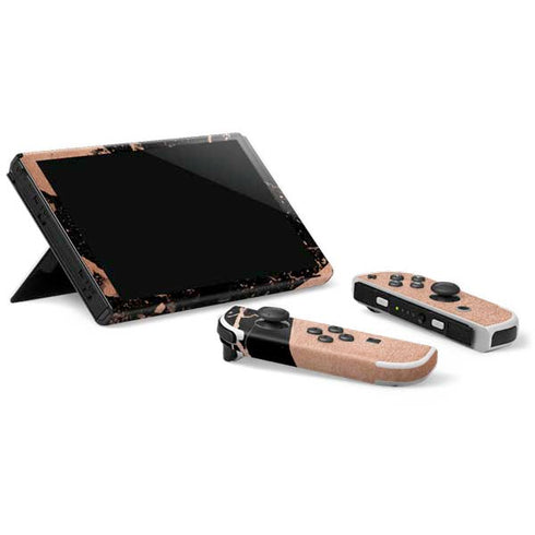 Black and Rose Gold Marble Split Nintendo Switch OLED (2021) Skin