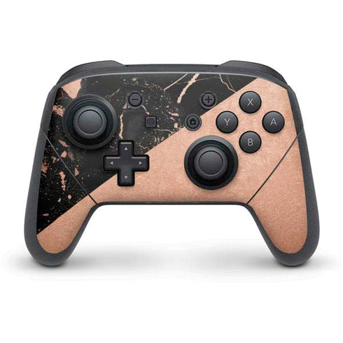Black and Rose Gold Marble Split Nintendo Switch Pro Controller Skin